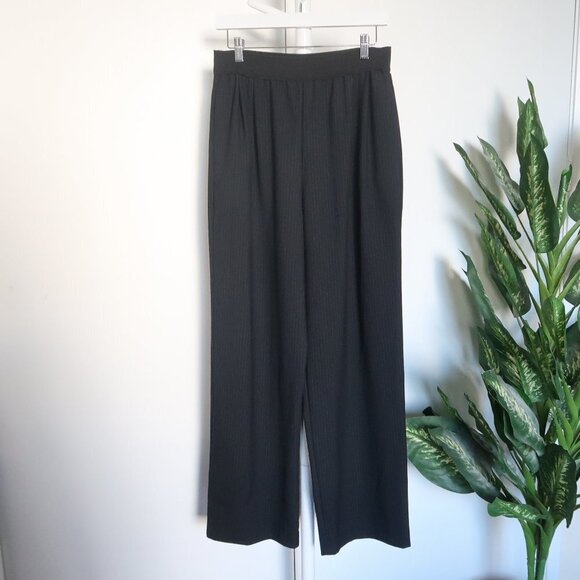 Zara Black Pinstripe High Rise Elastic Waist Wide Leg Palazzo Pants / Trousers M - Picture 13 of 15